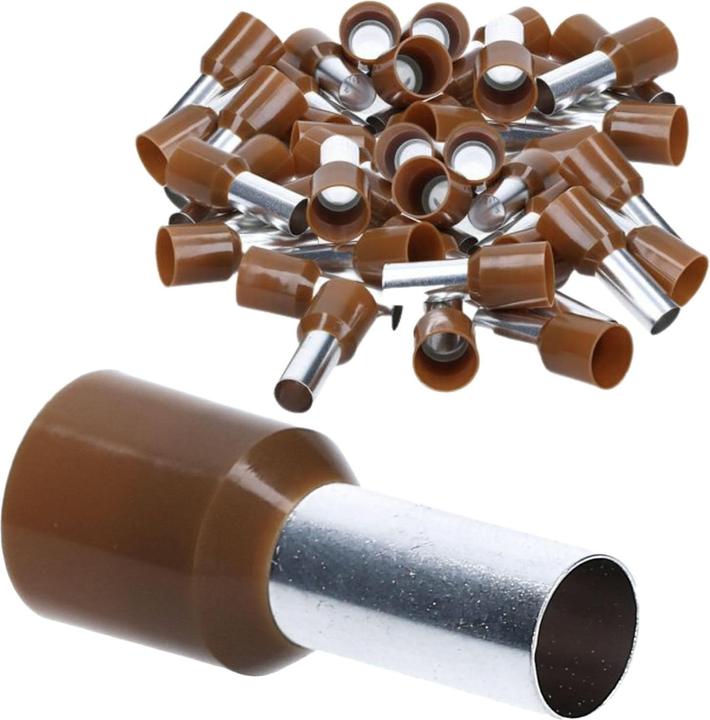 Actual product image Kalitec 50 pieces AE2516BR Wire end ferrules insulated 25mm² 16mm long brown I Made in Germany I Industry