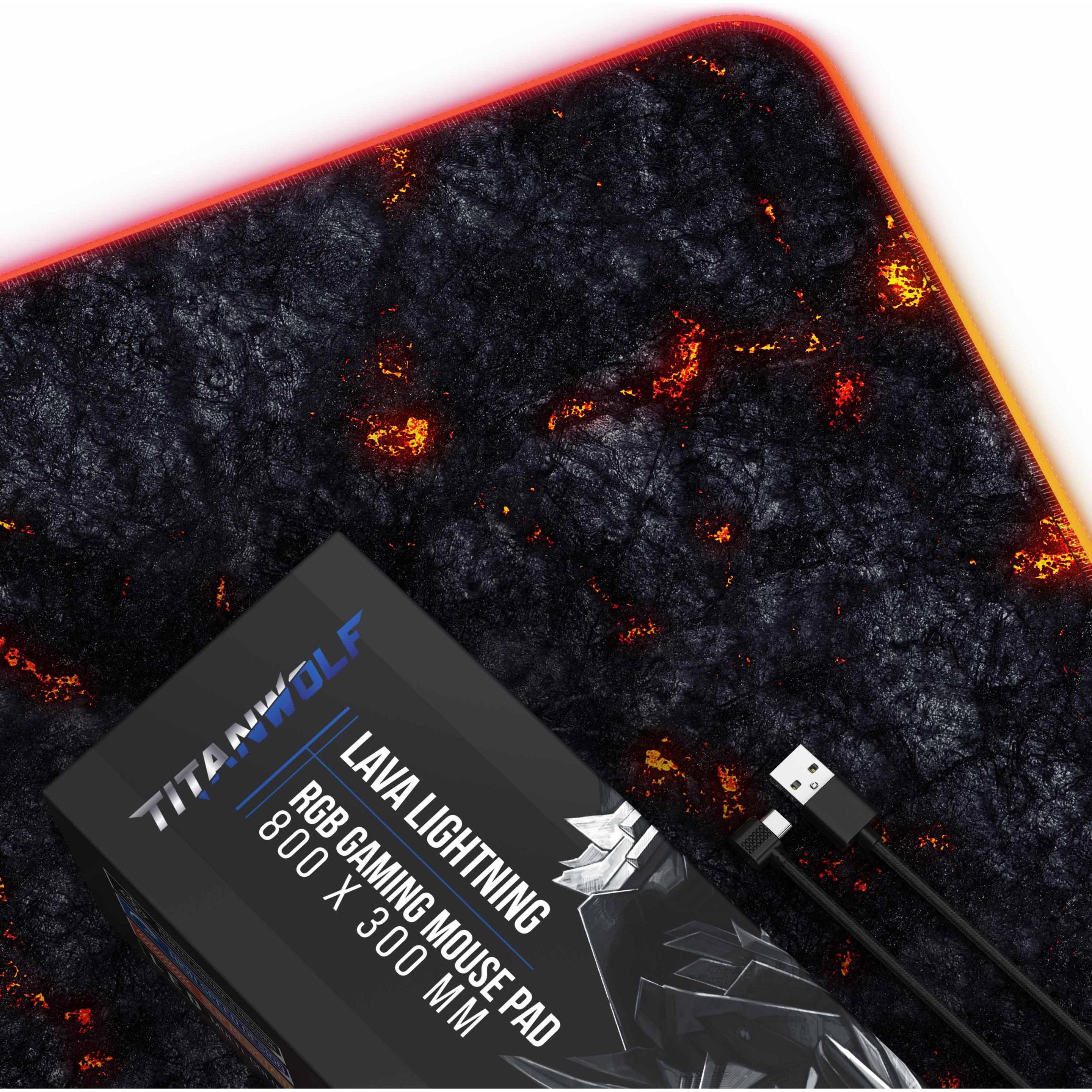 Thumbnail - Titanwolf RGB Gaming Mauspad, Mausmatte XL 800 x 300mm verbessert Präzision & Geschwindigkeit, Lavamotiv, Mausmatte, Sch...