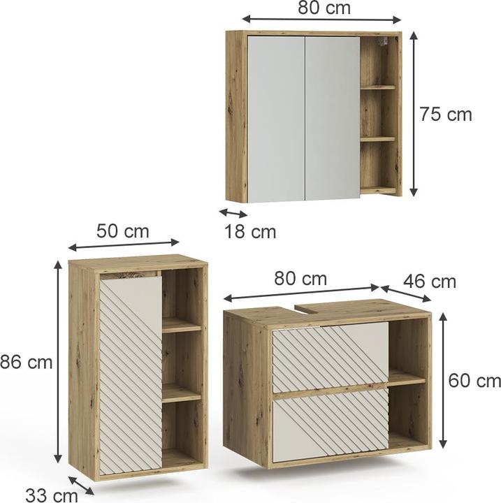 Produktbild Vicco Badmöbel-Set Viola, Artisan-Eiche, 3 Teile