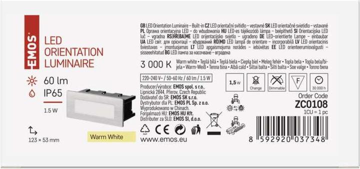 Actual product image Emos LED staircase light - recessed light 123×53, 1.5W warm white IP65 (60 lm, IP65)