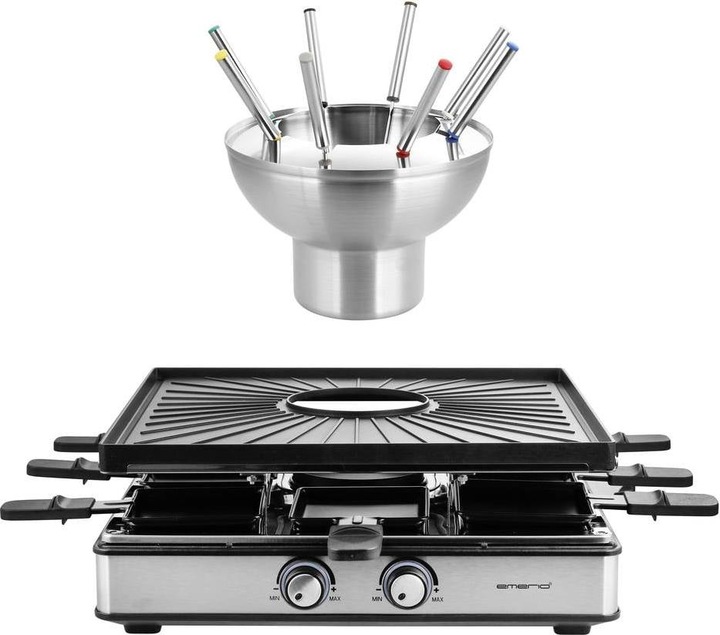 Image du produit Emerio Gril à raclette,8 poêlons,plaque de gril,fondue