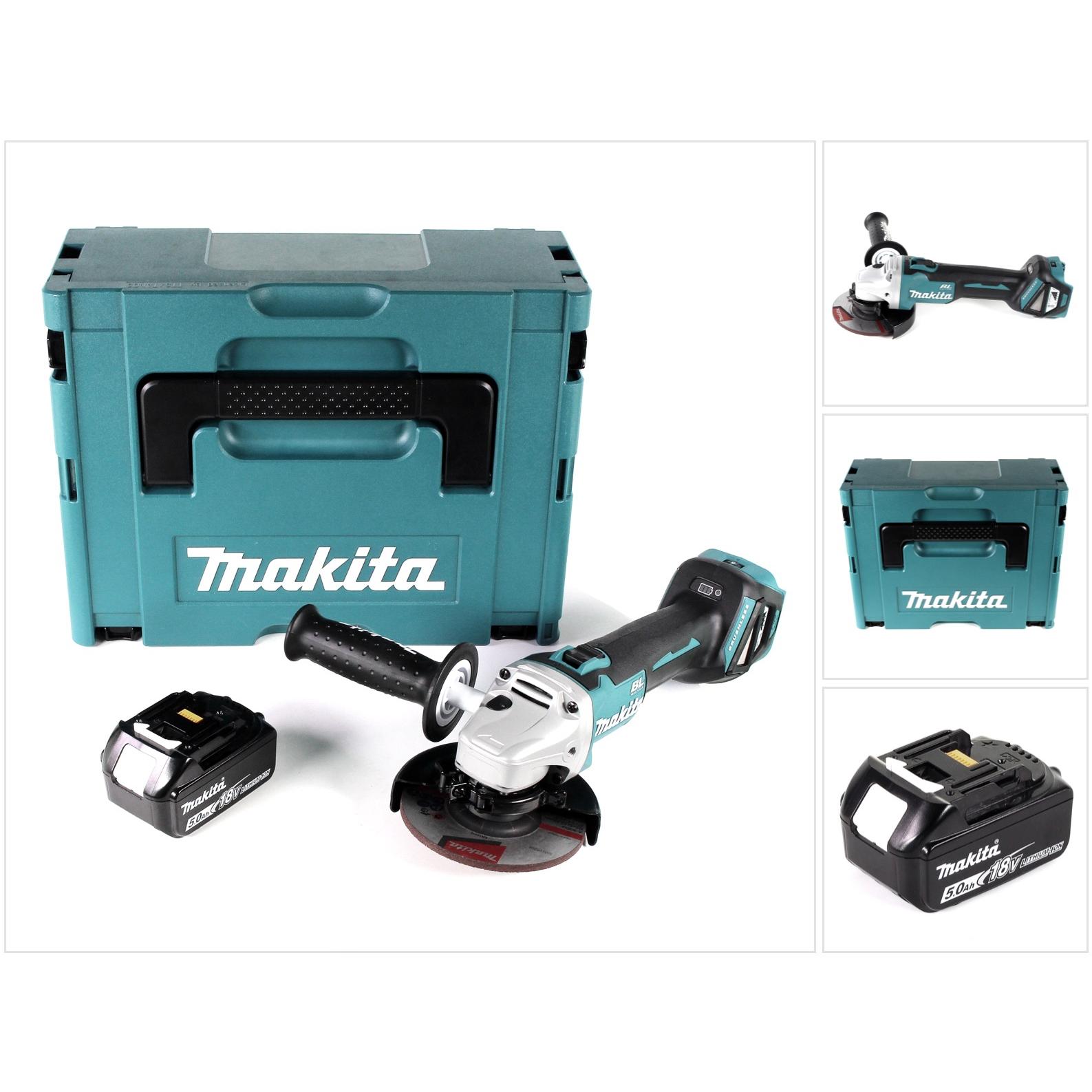 Makita, Winkelschleifer, DGA 511 T1J Akku Winkelschleifer 18V 125mm Brushless + 1x Akku 5,0Ah + Makpac - ohne Ladegerä (...