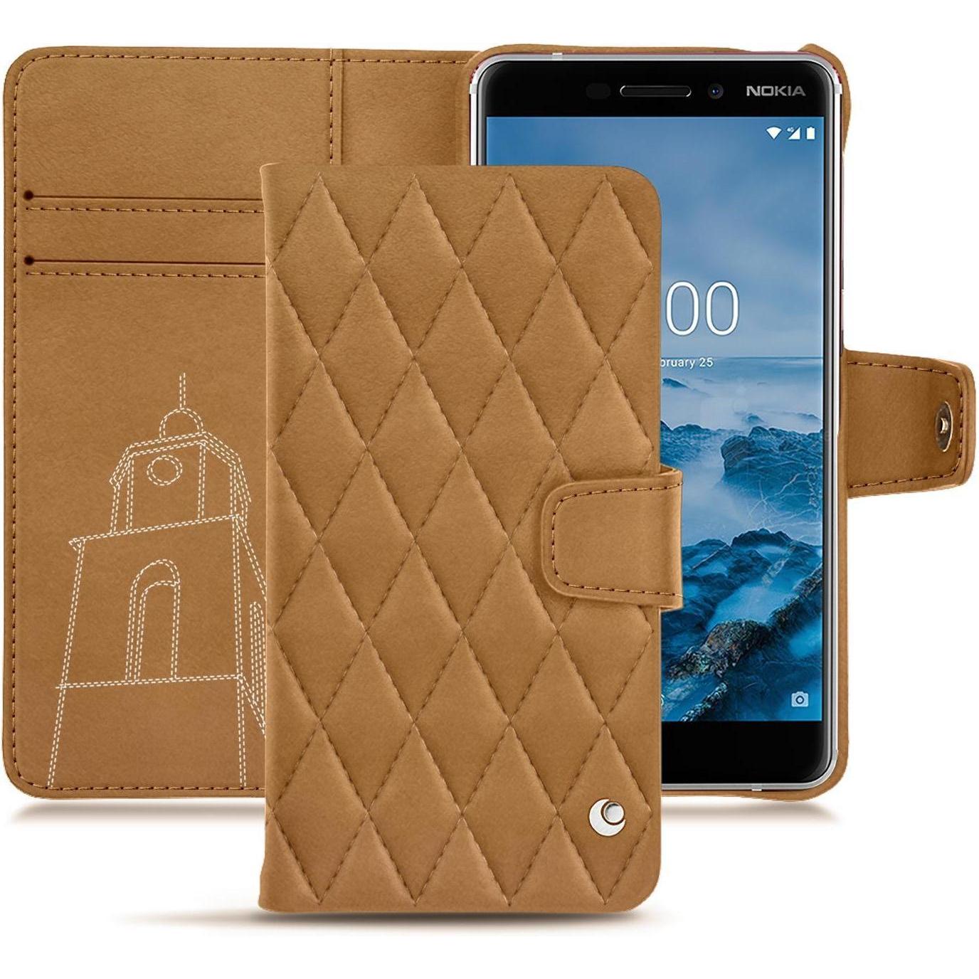 Noreve Lederschutzhülle Wallet (Nokia 6 (2018)), Smartphone Hülle, Braun