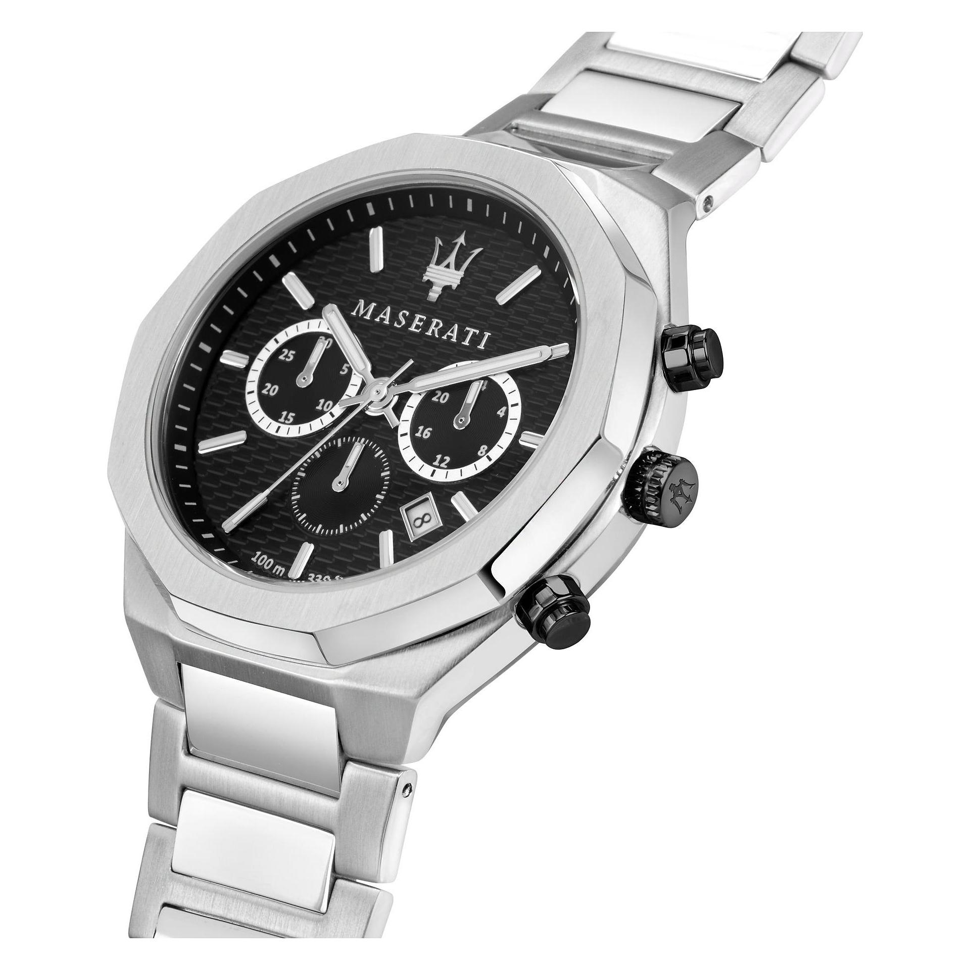Maserati, Armbanduhr, Stile, Silber, (Chronograph, 45 mm)