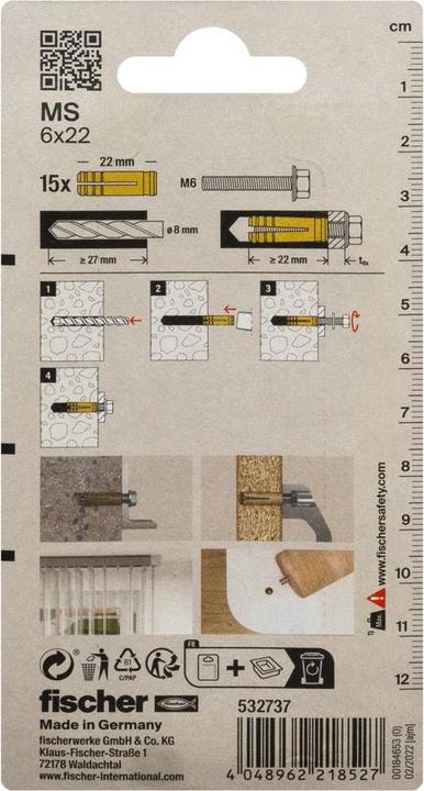 Produktbild Fischer Messingdübel MS 6x22 K (15 Stk.)