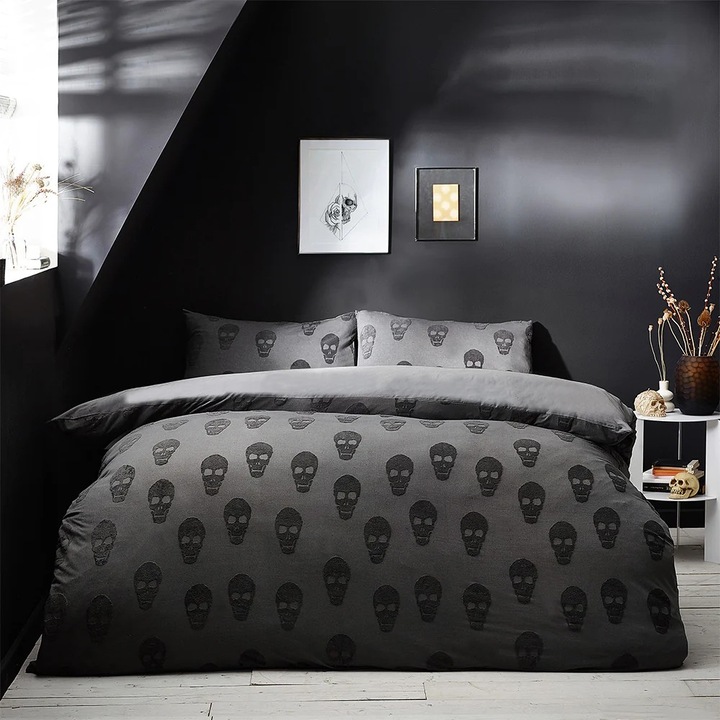 Produktbild Generic Totenkopf BettwäscheSet Baumwolle Mit Federbusch (Bettwäsche Set, 200 x 137 cm)