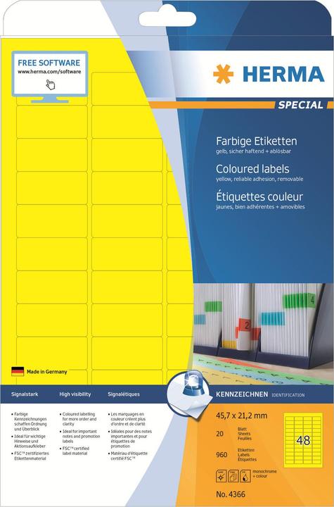 Produktbild HERMA Farbige Etiketten A4 ablösbar