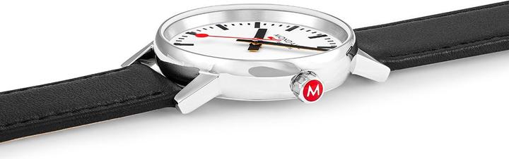 Actual product image Mondaine MSE.35110.LB Evo II Dames Horloge - Stationsklok - Saffierglas - Roestvrijstaal/Leer - Wit/Zilver/Zw (Swiss made, 35 mm)