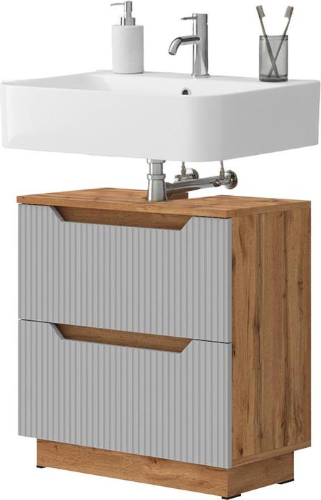 Actual product image Vicco Waschbeckenunterschrank Lotta, Eiche/grau gestreift, 59.8 x 62.5 cm mit 2 Schubladen (59.80 x 32 x 62.50 cm)