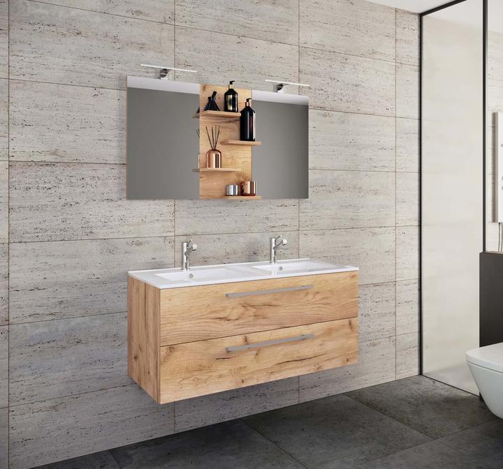 Produktbild VCM 3.-tlg. Doppel Waschplatz Zwei Waschtisch Budasi Spiegel