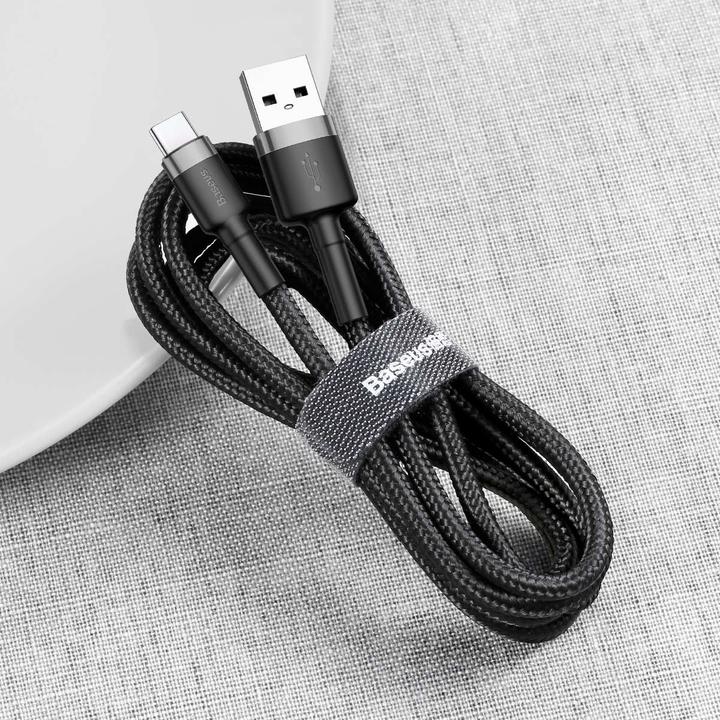 Productafbeelding Baseus cafule Kabel USB Voor Type-C 2A 3m Grijs+Zwart (3 m, USB 2.0)