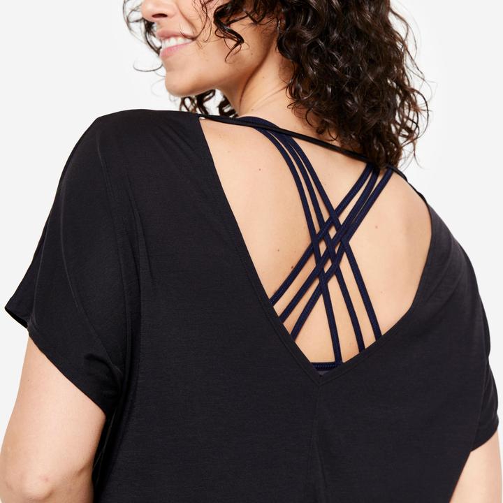 Produktbild Domyos Tanz-Shirt Damen kurzarm fliessend Modern Dance - schwarz (M)