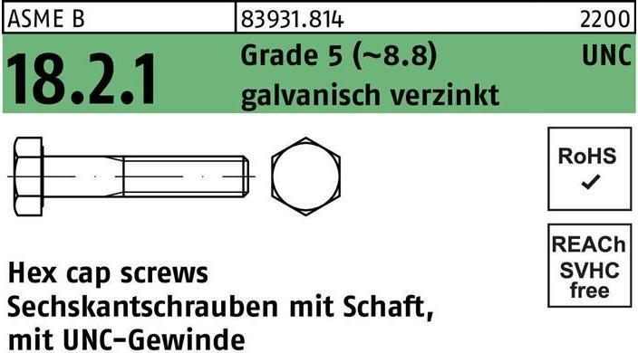 Produktbild Sechskantschraube R 83931 m.UNC-Gewinde/Schaft 3/4 x 5 Grade 5 (8.8) galvanisch verzinkt (25 Schrauben pro Stück)