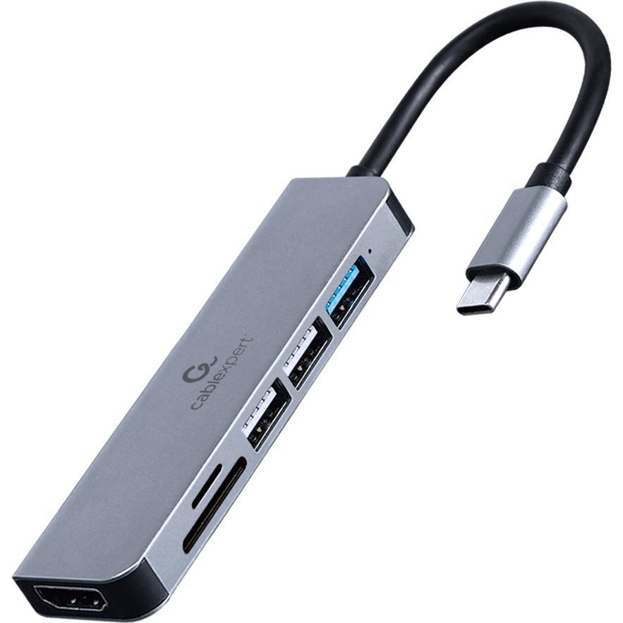 Gembird A-CM-COMBO6-02 (USB-C, 6 Ports), Dockingstation + USB Hub, Grau