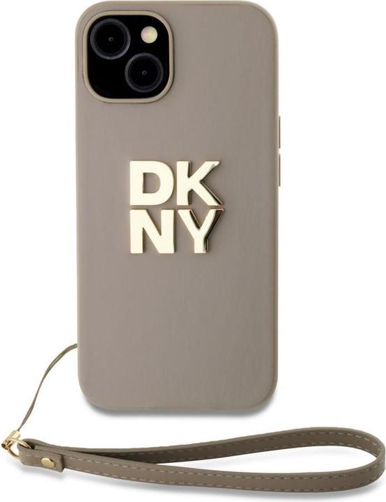 Produktbild DKNY PU Leather Stack Logo Wrist Strap Case for iPhone 14 Beige (Apple iPhone 14)