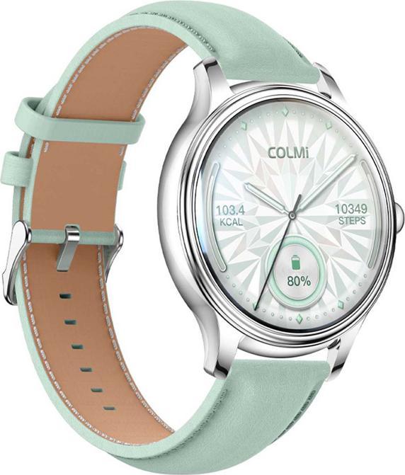 Colmi Smart Watch L28 (Silver-Green + green leather strap)