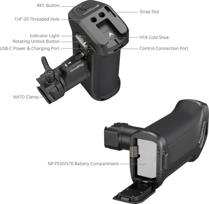 Produktbild SmallRig Rotating Side Handle with Trigger REC for Selected Canon / Blackmagic Design Cameras 5235