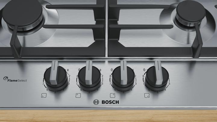 Actual product image Bosch Hausgeräte Series 6 PCP6A5B90 Cooktop, Stainless Steel Integrated Gas Cooktop 4 Zone(s)