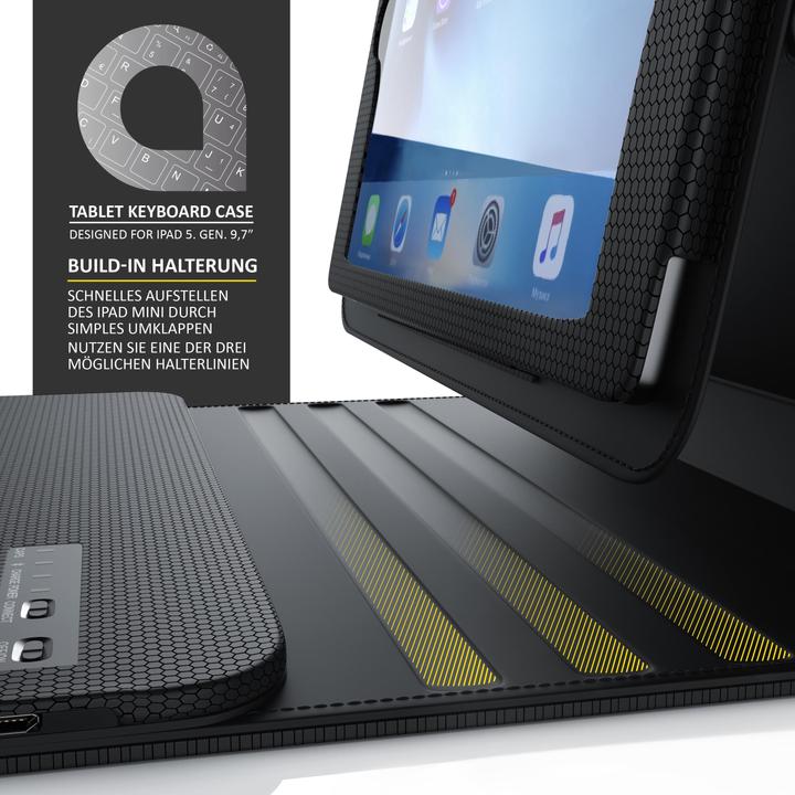 Produktbild Aplic Tablet Tastatur, Kunststoffcase, Funktionstasten, QWERTZ Bluetooth, für Apple iPad 9.7 (DE, iPad 2017 (5. Gen))