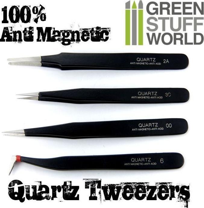 Actual product image Green Stuff World 100% Anti-magnetic QUARTZ Tweezers SET