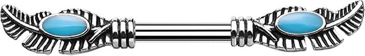 Produktbild Star Piercing Barbell Stab Tribal Feder mit Türkis Stein (Messing, Chirurgenstahl 316L)