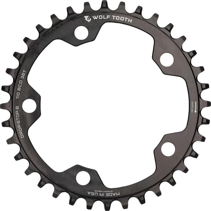 Actual product image Wolf Tooth Gravel/CX/Road chainring, 110 BCD, 5-hole, 52 t., black (52)