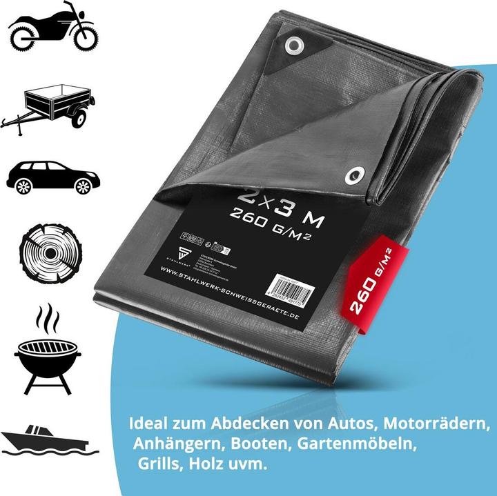 Produktbild Stahlwerk Abdeckplane mit Ösen 2 x 3 m 260 g/mÂ² wasserdichte Schutzplane (2 x 3 m)