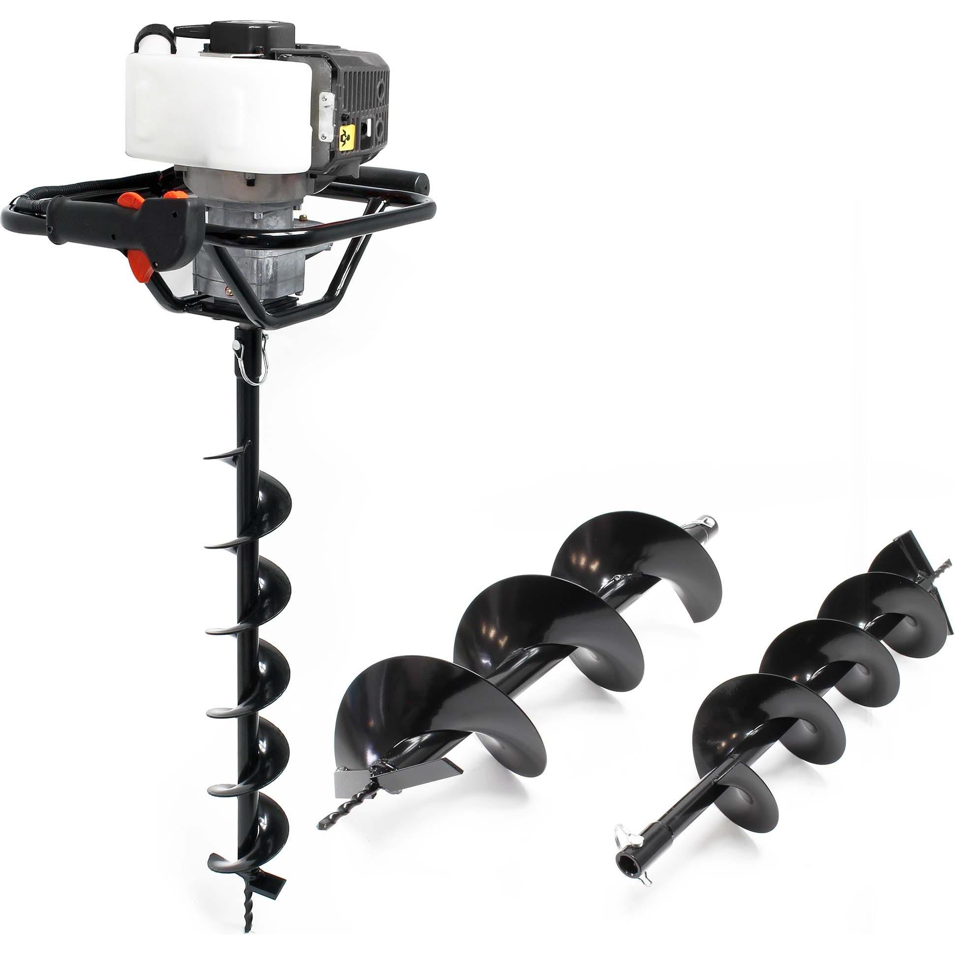 Wiltec, Gartenhandwerkzeug, Set Erdlochbohrer 1,4kW 250mm 300mm Bohrschnecken 52cm³ Erdbohrgerät Benzin