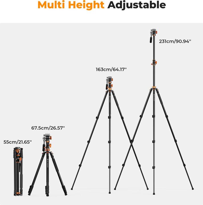 Produktbild K&F Concept T254A7+FH-03 Magnesium Aluminum Alloy Tripod (Metall)