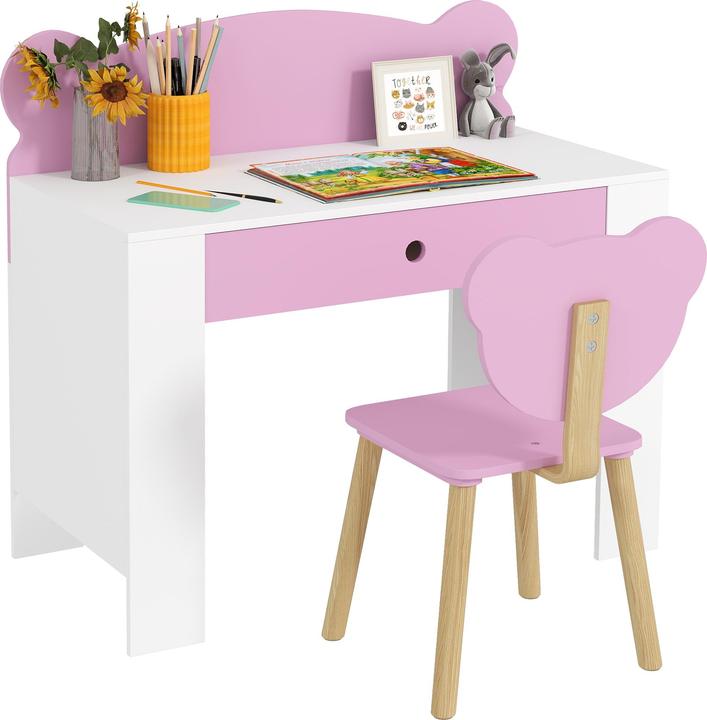 Aiyaplay Kinderschreibtisch Set MDF, Kiefernholz Rosa (Kindersitzgruppe)