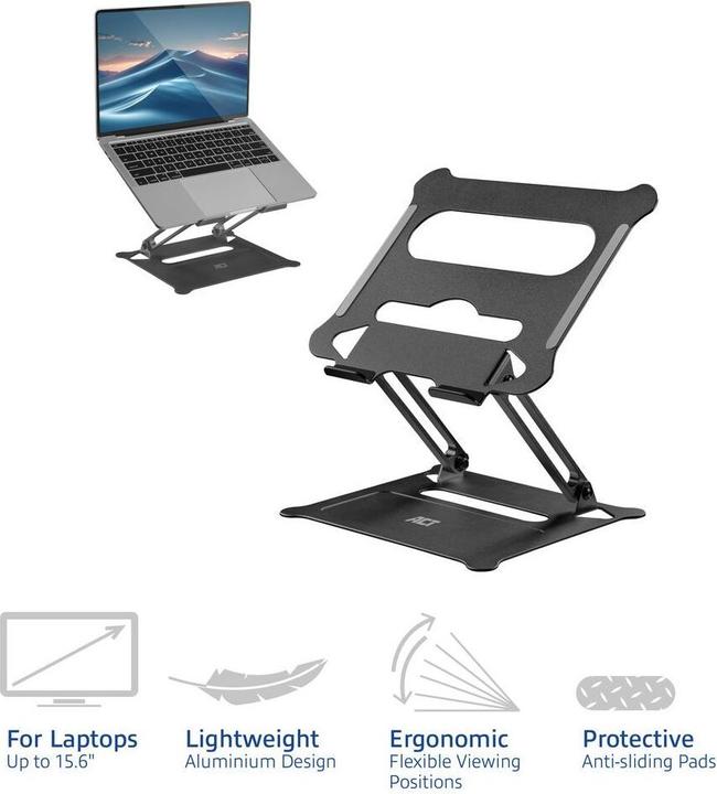 Image du produit ACT Support pour ordinateur portable en aluminium pliable avec réglage en hauteur sans palier