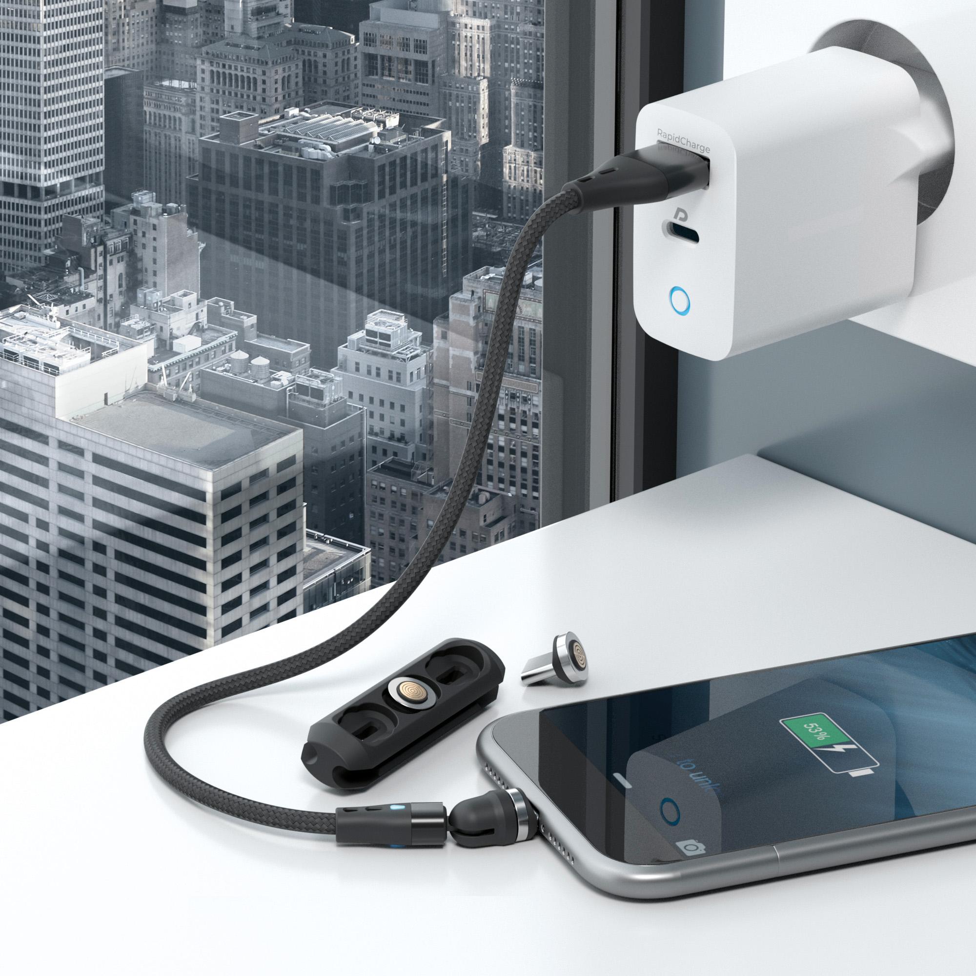 Thumbnail - RealPower Magnetic cable 3 Amp,20cm,schwarz mit Adaptern (0.20 m, USB 3.0), USB Kabel