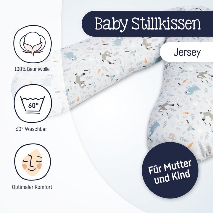 Image du produit Julius Zöllner Coussin d'allaitement en jersey - 190 - Smart Friends (76 cm)