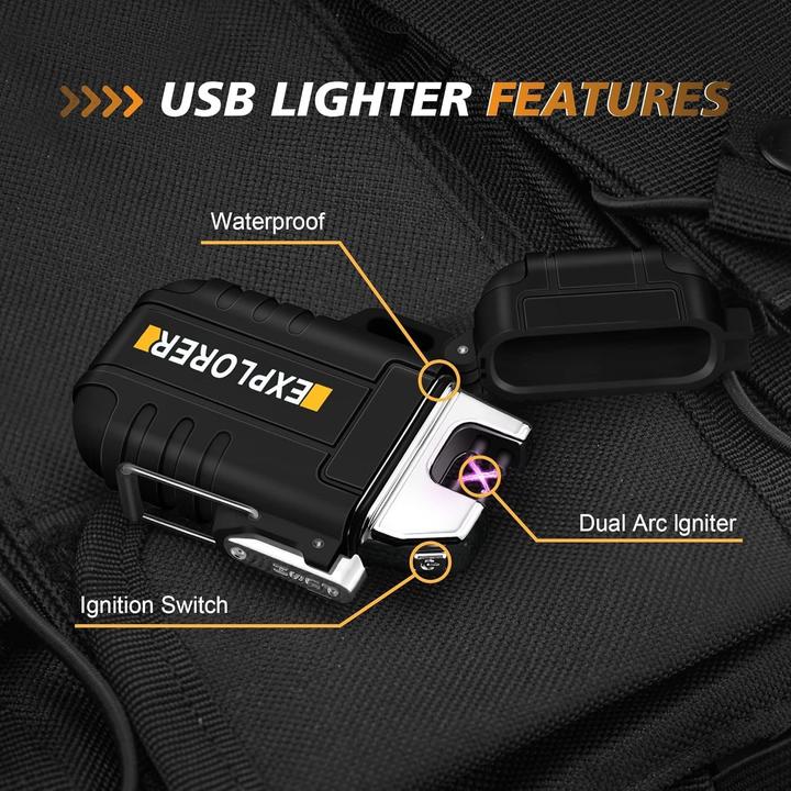 Produktbild Swissdetector Elektrisches Feuerzeug mit Doppelbogen - USB aufladbar - wasserdicht - Schwarz
