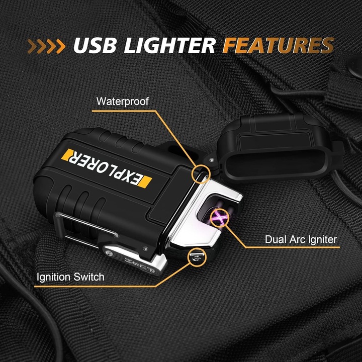 Image du produit Swissdetector Briquet électrique à double arc - rechargeable USB - étanche - Noir