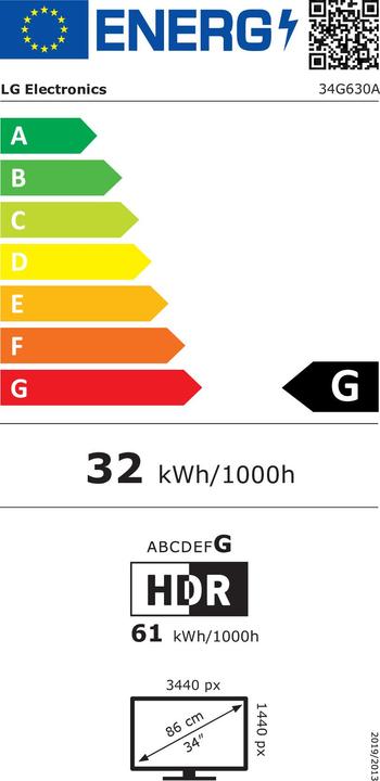 Label énergétique LG Monitor Monitors 34" 34G630A-B IPS QHD 240Hz Curved (3440 x 1440 pixels, 34")