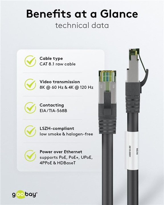 Image du produit Goobay Câble de réseau (S/FTP, CAT8.1, 1 m)