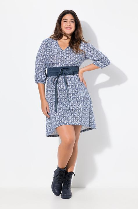 Actual product image Ulla Popken Floral Print 3/4 Sleeve Jersey Dress (54)