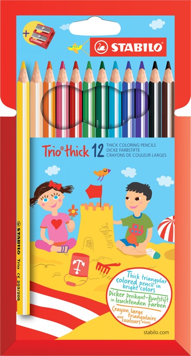 Produktbild STABILO Trio dick Dreikant-Buntstift mit Spitzer (Multicolor, 12 x)