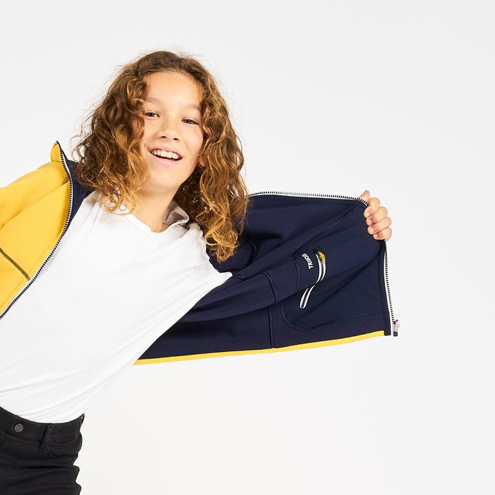Produktbild Tribord Fleecejacke Segeln Kinder warm wendbar 500 marineblau/gelb (164)
