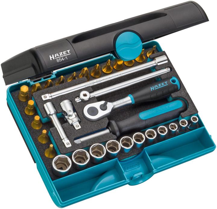 Produktbild HAZET Steckschlüssel Satz 854-1 ∙ Vierkant6,3 mm (1/4 Zoll) ∙ Aussen Sechskant-Tractionsprofil, Inne… (10  mm, 11 mm, 12 mm, 13 mm, 14 mm)