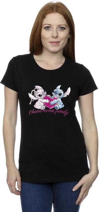 Actual product image Disney Womens/Ladies Lilo And Stitch Ohana Heart With Angel Cotton T-Shirt (L)