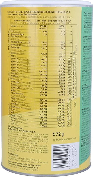 Nutritional values and ingredients Beavita Pulver Vitalkost Plus (1 pcs., Powder, 572 g)