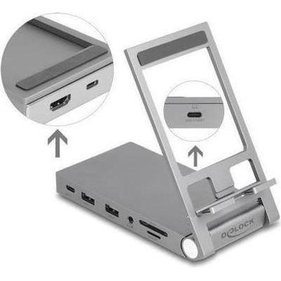 Thumbnail - Delock Tablet und Notebook Dockingstation 4K mit integrierte (USB-C, 8 Ports), Dockingstation + USB Hub, Grau