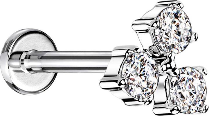 Immagine prodotto Star Piercing Micro Labret filo interno argento tre cristalli argento (Ottone, Acciaio chirurgico 316L)