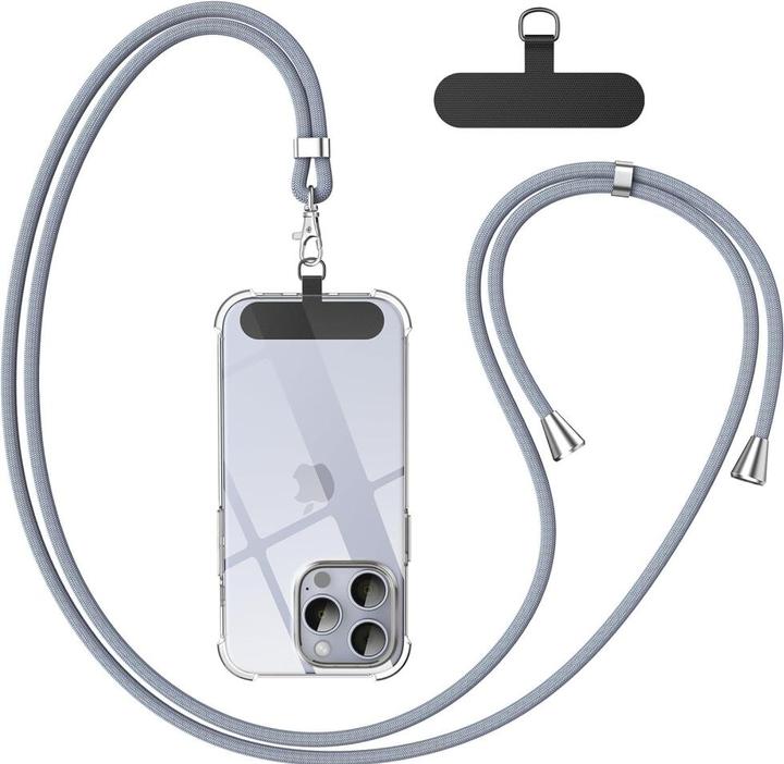 Moex Custodia Con Collana Per OnePlus 6T, Silicone Trasparente Con Tracolla Regolabile Fino A 155 Cm, Grigio, Protezione 360°