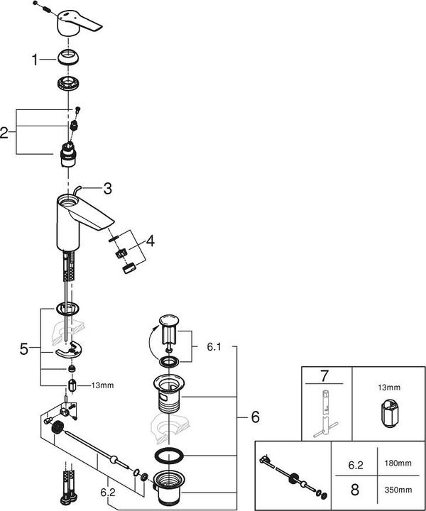 Actual product image Grohe Start QuickFix washbasin tap S-size, centre position cold water, pull rod, incl. 3-in-1 tool, water