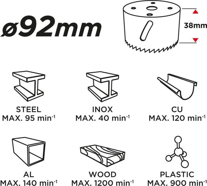 Nährwerte und Zutaten Graphite 92 mm bimetal hole saw - 57H915 (92 Millimeter)