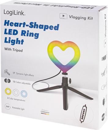 Actual product image LogiLink Heart-shaped LED stand with lighting control 15 RGB colour modes, 17 dynamic lighting effects