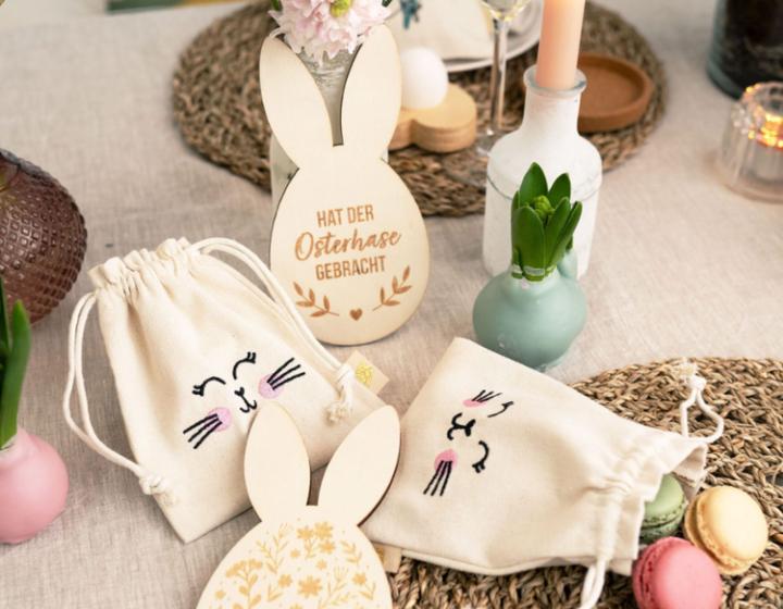 Actual product image Papierdrachen 2 Ostersäckchen Canvas mit Holzcutouts Set 01 (2x)